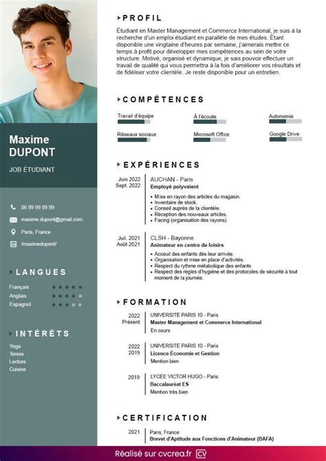 cv pour ado|Exemple de CV Étudiant Gratuit Word à Télécharger